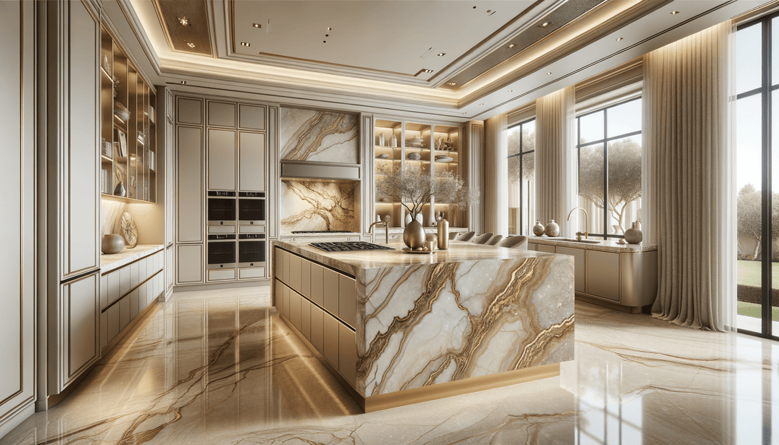 Corsica Gold Taj Mahal Quartzite for Luxe Stone Designs - Zicana Boutique