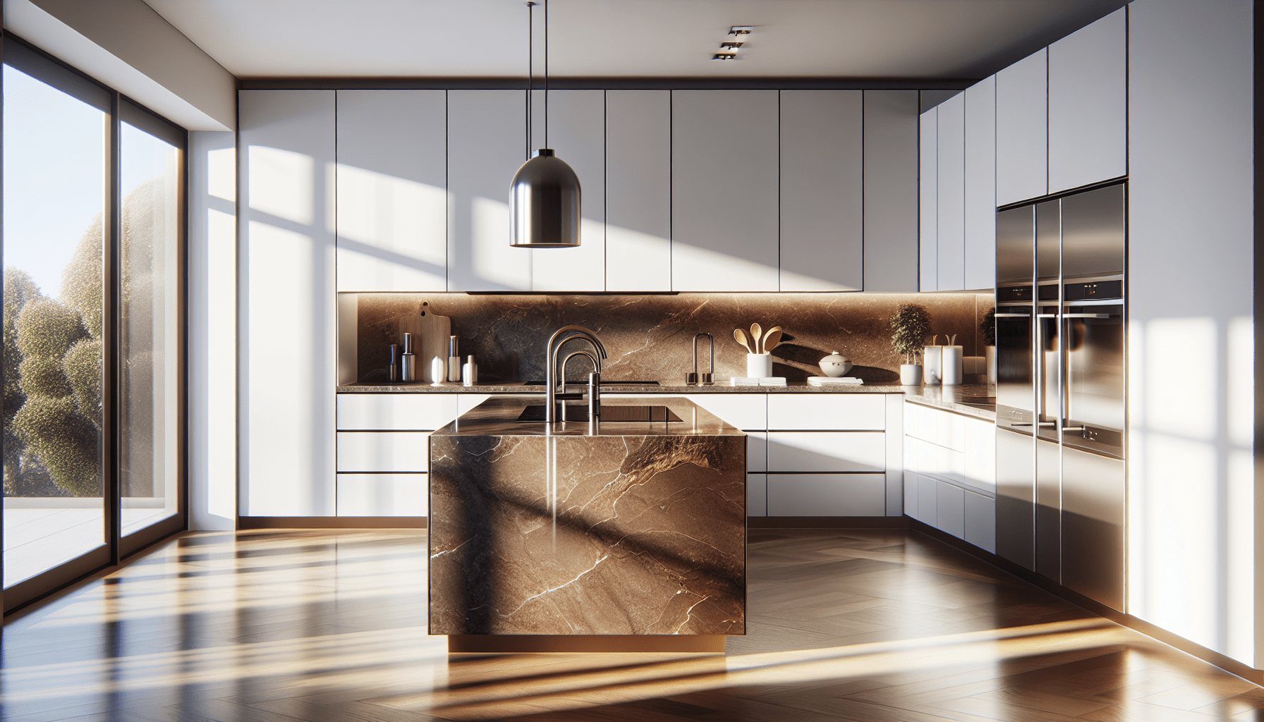 Elevate Your Space: Brown Quartz Countertops with White Cabinets ...