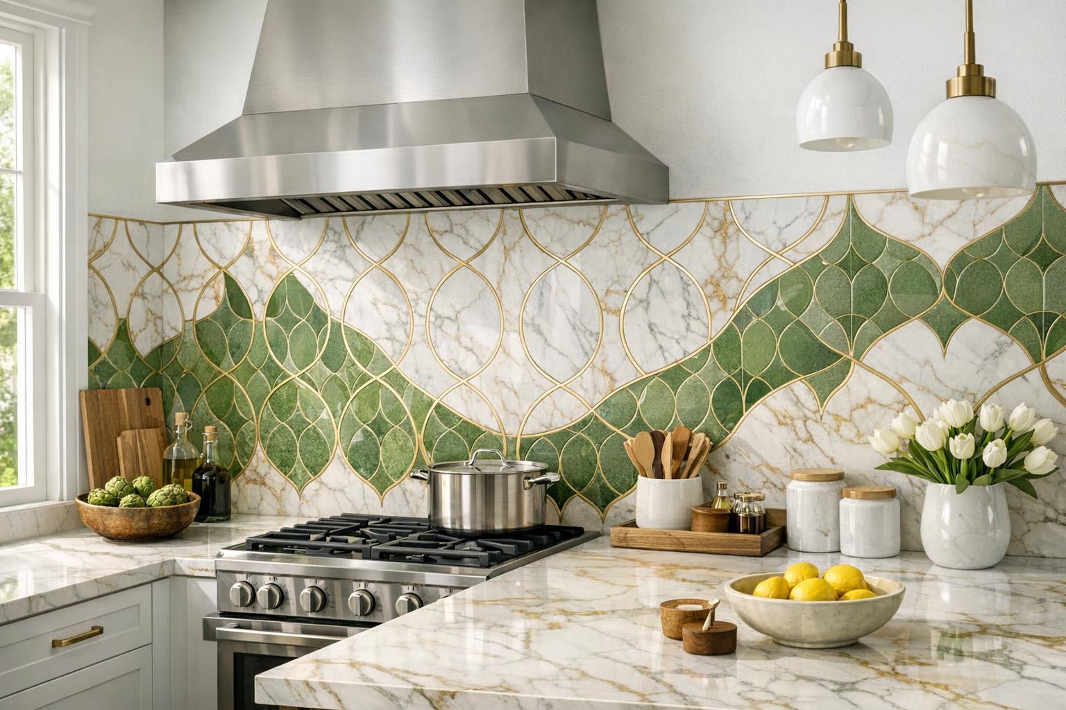 Explore Duo by Alison Rose Calacatta Gold/Matcha Tile Artistry – Zicana ...