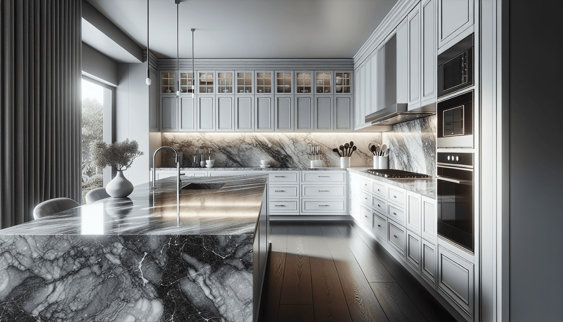 Steel Gray Granite: Elevate White Cabinets with Elegant Contrast - Z Boutique by Marble Couture