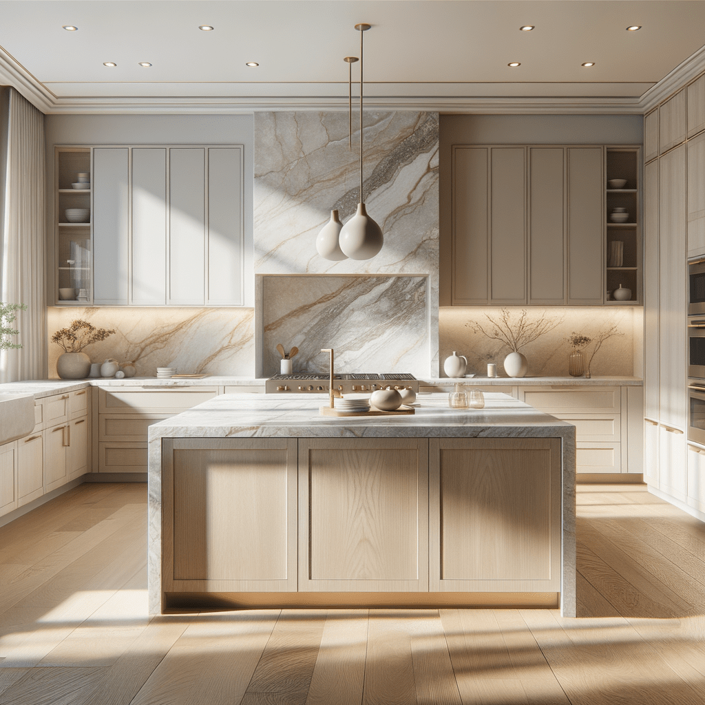 Taj Mahal Quartzite on White Oak Cabinets: Timeless Elegance – Zicana ...