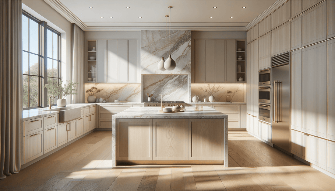 Taj Mahal Quartzite on White Oak Cabinets: Timeless Elegance - Zicana Boutique