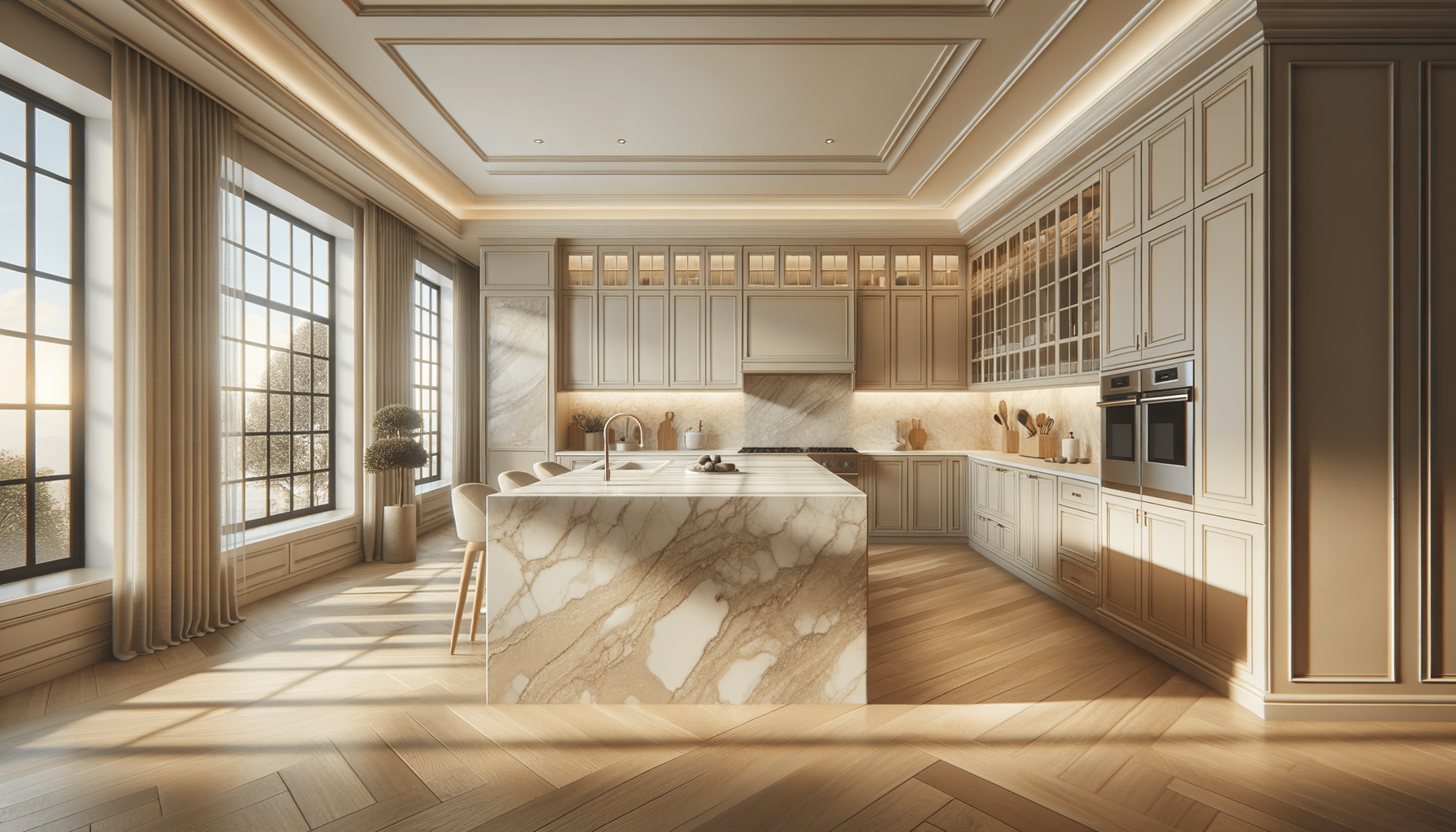Taj Mahal Quartzite with Beige Cabinets Elevates Timeless Design ...