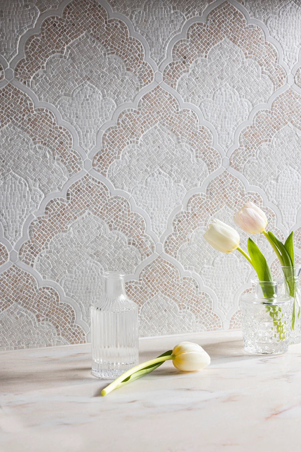 Adena By Lori Weitzner Cream Marble Mosaic Artistic Tile - Zicana Boutique - 2