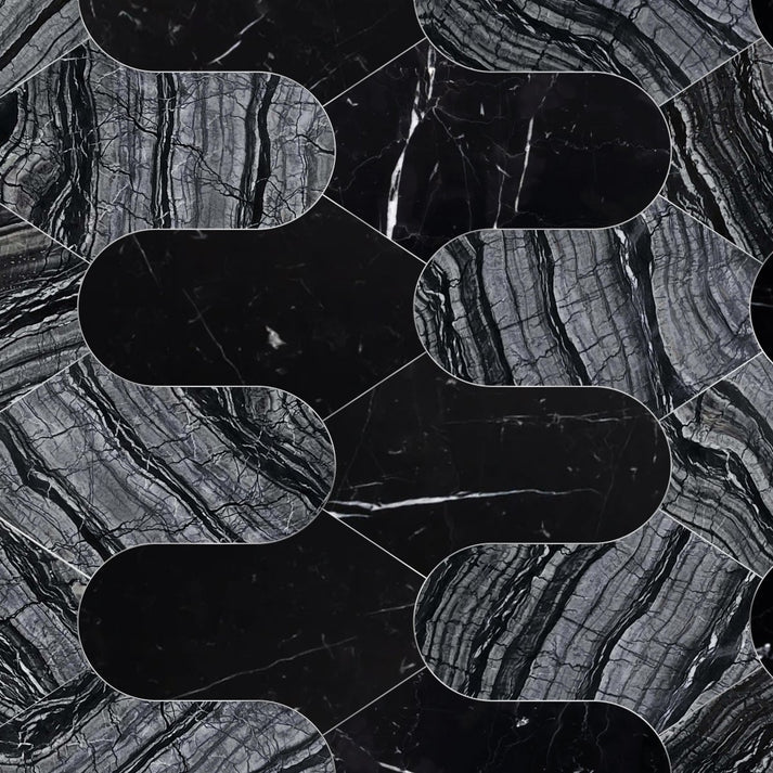 Allen Nero Geometric Marble Waterjet Tile Zicana Boutique - Zicana Boutique - 1