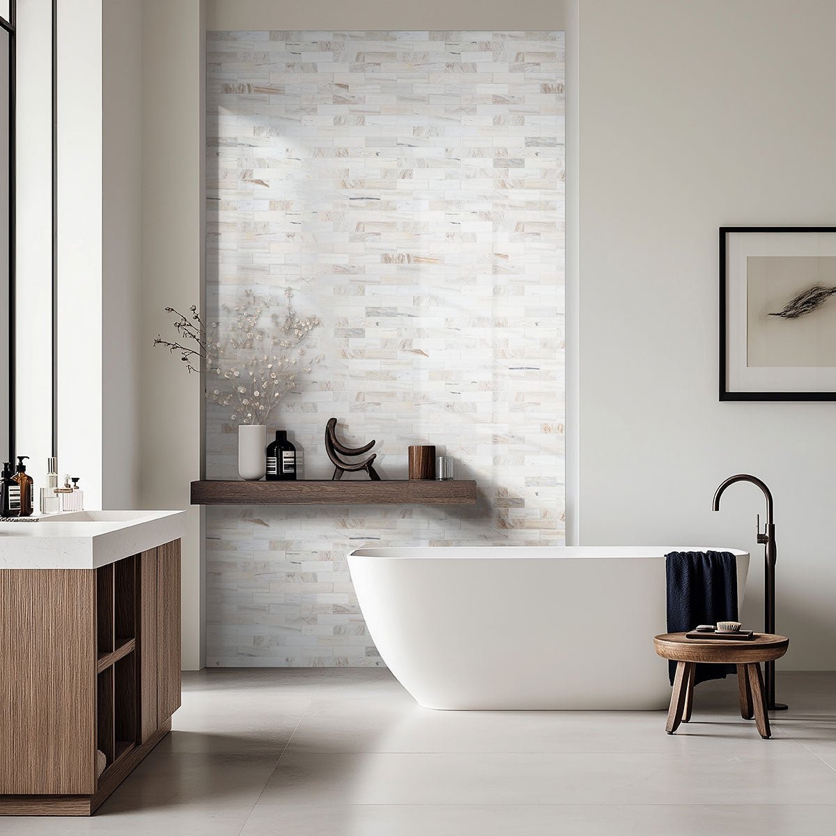 Angora Marble MSI Mosaic Tiles 12" X 12" Subway Pattern MSI - Zicana Boutique - 3