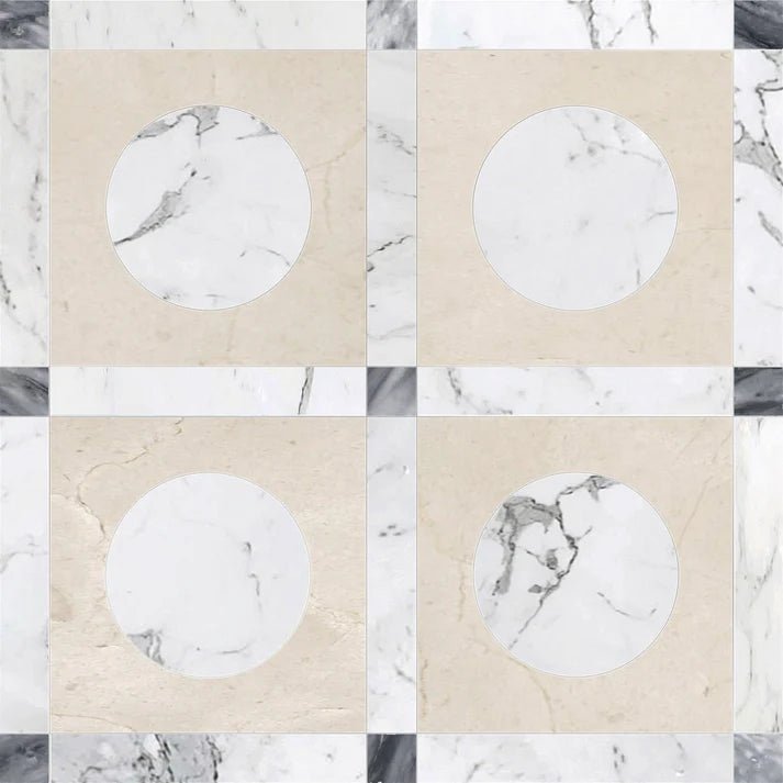 Astra Crema Round Checkered Waterjet Tile Zicana Boutique - Zicana Boutique - 1