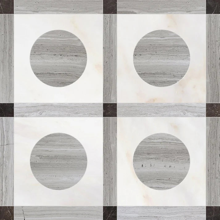 Astra Wood Round Checkered Waterjet Tile Zicana Boutique - Zicana Boutique - 1