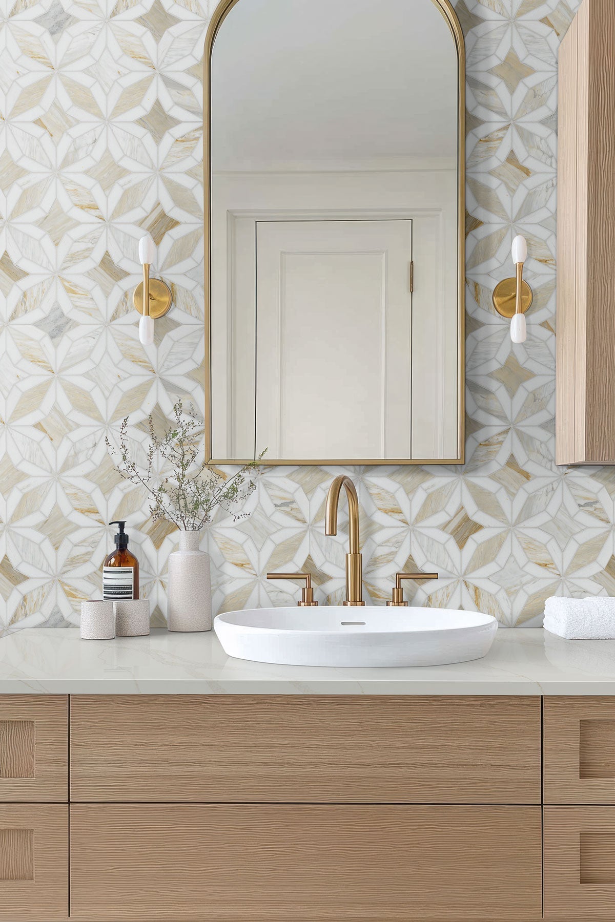 Athena Gold Estrella Marble MSI Mosaic Tiles 10" X 10" Geometric Pattern MSI - Zicana Boutique - 2