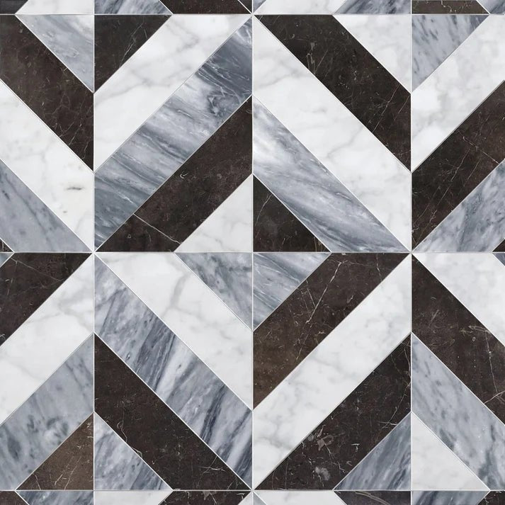 Azulejo Cafe Chevron Marble Waterjet Mosaic Zicana Boutique - Zicana Boutique - 1