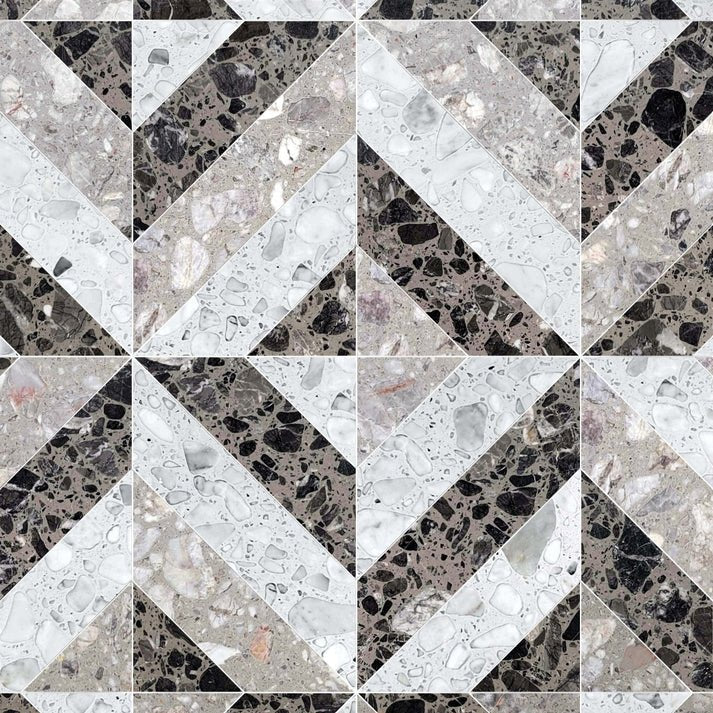 Azulejo River Chevron Terrazzo Waterjet Mosaic Zicana Boutique - Zicana Boutique - 1