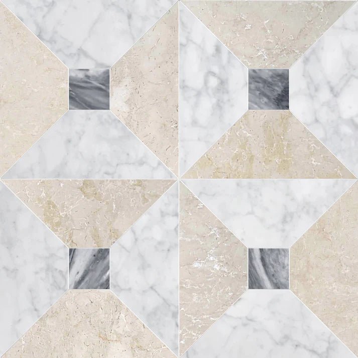 Bella Botticino & Carrara Dot Checkered Waterjet Tile Zicana Boutique - Zicana Boutique - 1