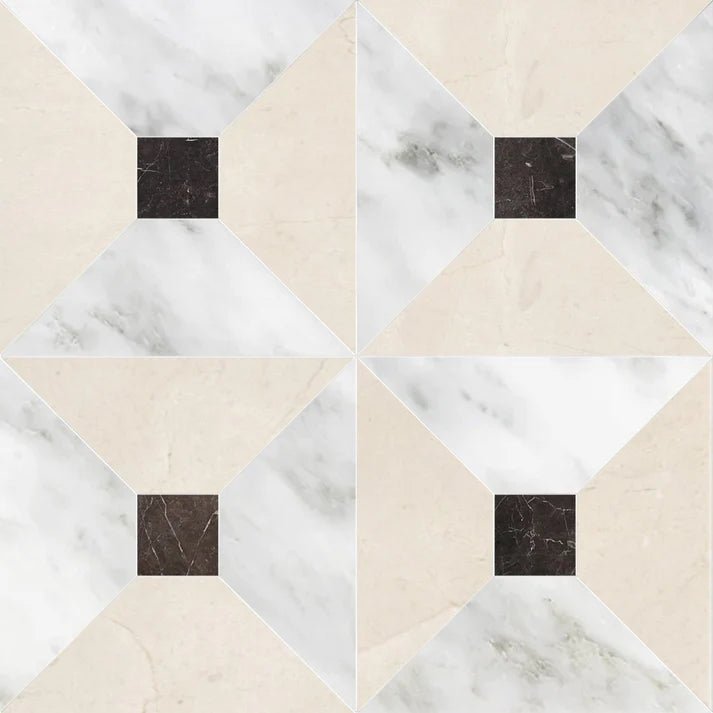 Bella Crema Marfil & Asian White Dot Checkered Waterjet Tile Zicana Boutique - Zicana Boutique - 1