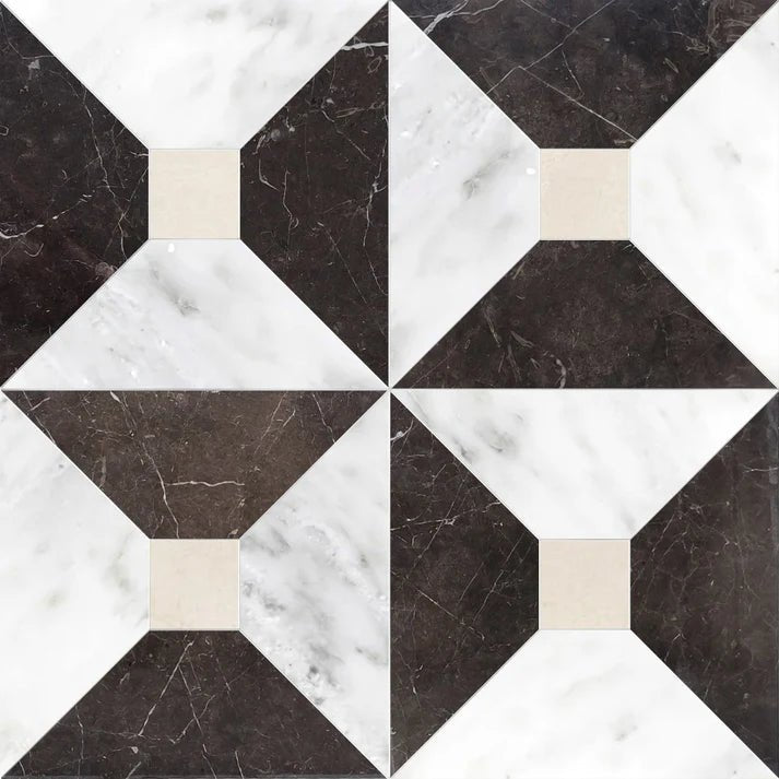 Bella St. Laurent & Asian White Dot Checkered Waterjet Tile Zicana Boutique - Zicana Boutique - 1