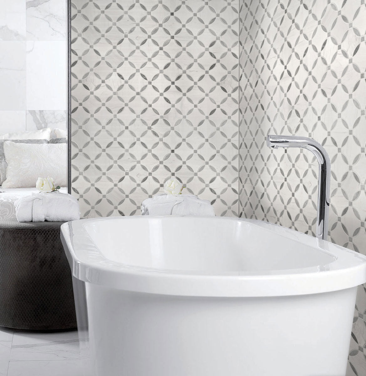Bianco Dolomite Marble MSI Mosaic Tiles 10" X 10" Lola Pattern MSI - Zicana Boutique - 7