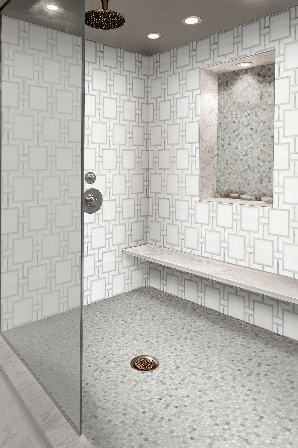 Bianco Dolomite Marble MSI Mosaic Tiles 12" X 12" Alana Pattern MSI - Zicana Boutique - 5