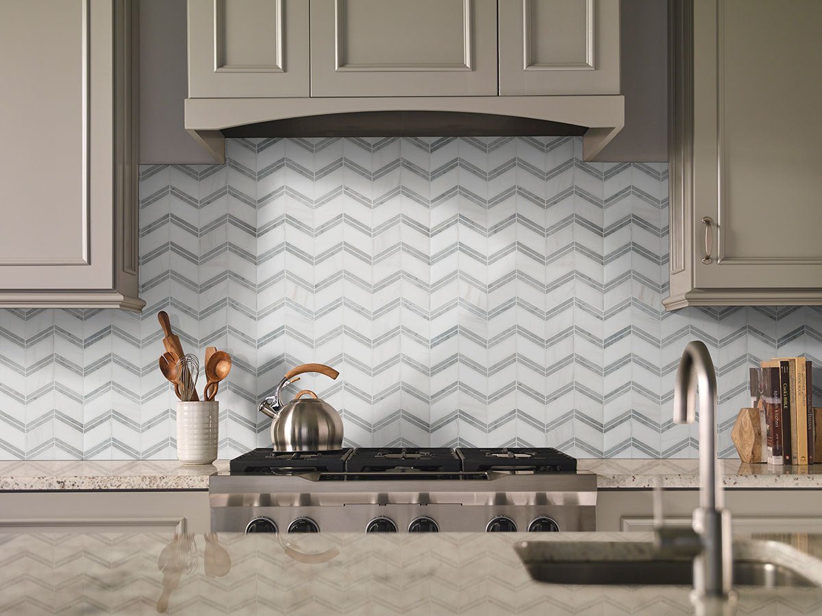Bianco Dolomite Marble MSI Mosaic Tiles 12" X 12" Chevron Pattern MSI - Zicana Boutique - 2