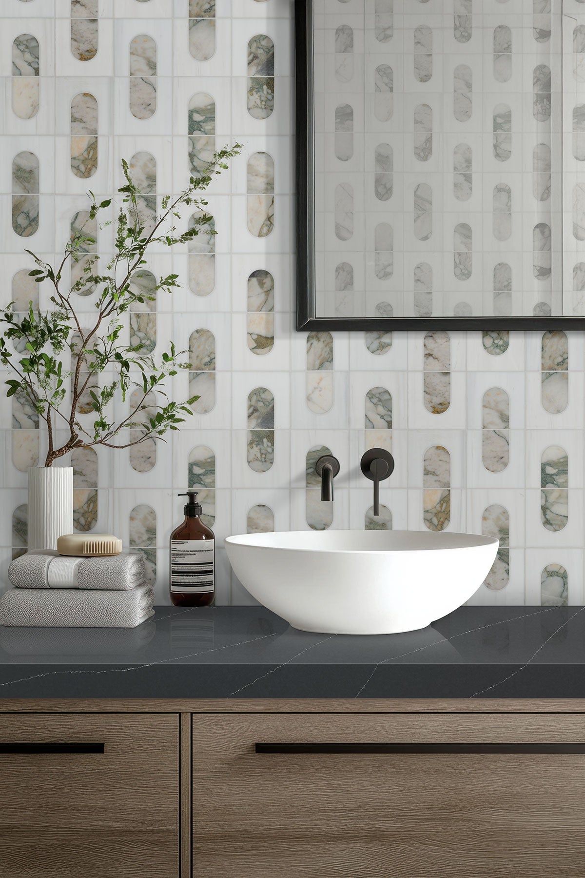 Bianco Dolomite Marble MSI Mosaic Tiles 12" X 12" Moderno Pattern MSI - Zicana Boutique - 5