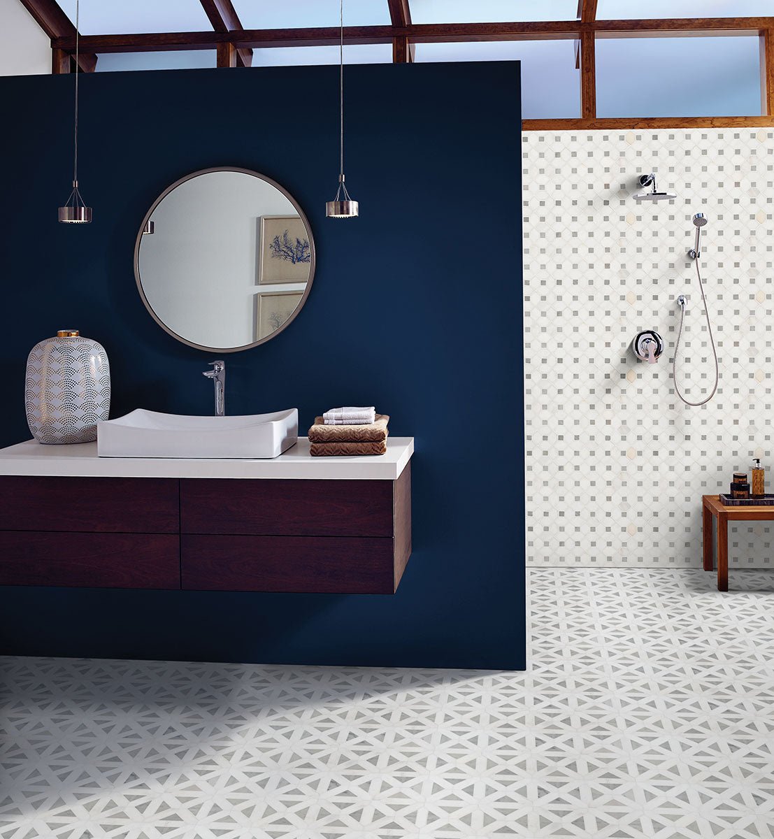 Bianco Dolomite Marble MSI Mosaic Tiles 13" X 13" Dotty Pattern MSI - Zicana Boutique - 4