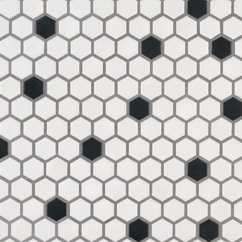 Black And White Porcelain MSI Field Tiles 1" Hexagon Pattern MSI - Zicana Boutique - 1