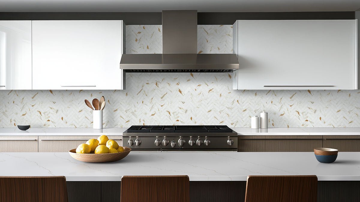 Calacatta Gold Porcelain MSI Field Tiles 1" X 3" Herringbone Pattern MSI - Zicana Boutique - 4