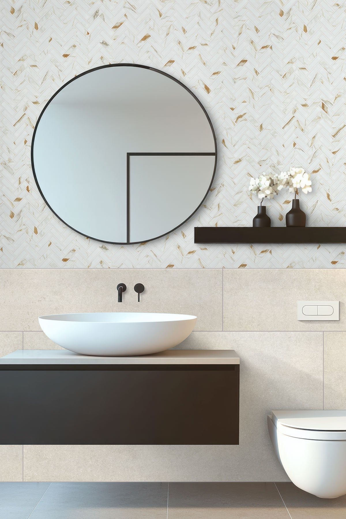 Calacatta Gold Porcelain MSI Field Tiles 1" X 3" Herringbone Pattern MSI - Zicana Boutique - 5
