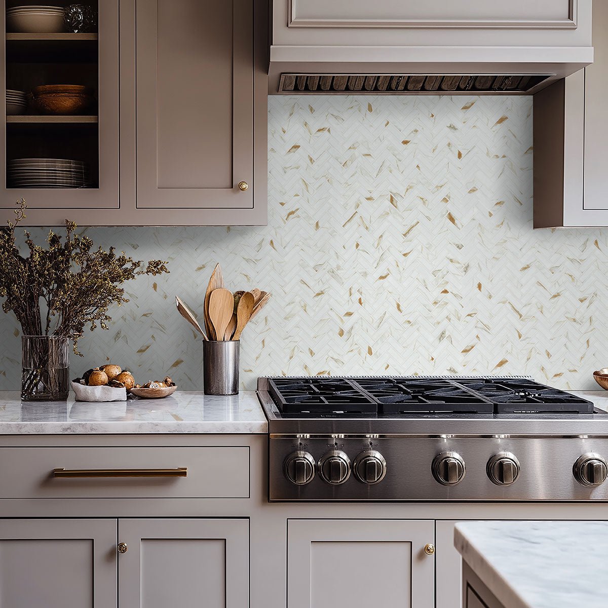 Calacatta Gold Porcelain MSI Field Tiles 1" X 3" Herringbone Pattern MSI - Zicana Boutique - 7