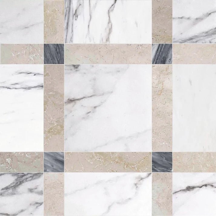 Callen Blanco Square Geometric Waterjet Tile Zicana Boutique - Zicana Boutique - 1