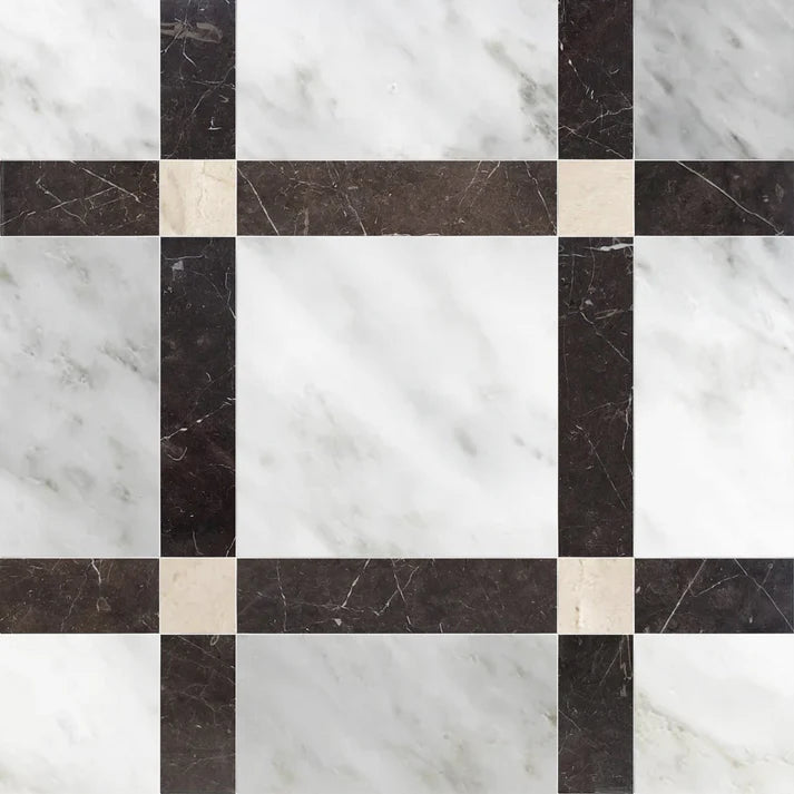 Callen Coffee Brown Square Geometric Waterjet Tile Zicana Boutique - Zicana Boutique - 1