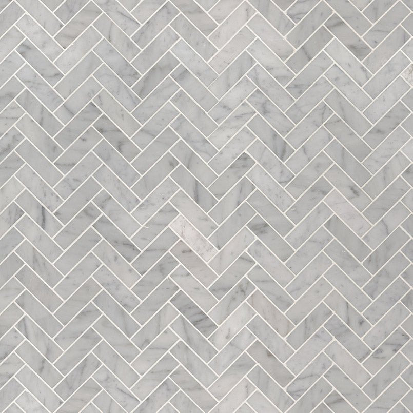 Carrara White Marble MSI Mosaic Tiles 12" X 12" Petite Herringbone Pattern MSI - Zicana Boutique - 3