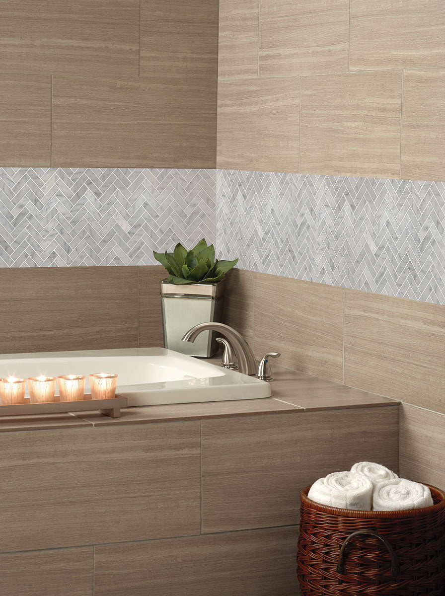 Carrara White Marble MSI Mosaic Tiles 12" X 12" Petite Herringbone Pattern MSI - Zicana Boutique - 2