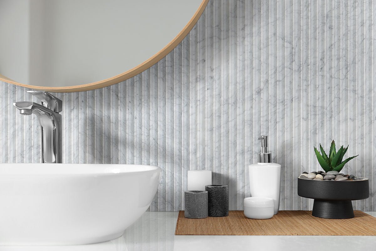 Carrara White Valentino Fluto Marble MSI Field Tiles 12" X 24" Fluted Pattern MSI - Zicana Boutique - 5