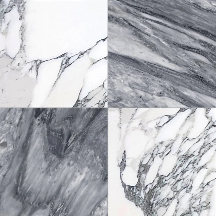 Checkerboard Arabescato and Bardiglio Marble Field Tile 12''x12'' Zicana Boutique - Zicana Boutique - 1