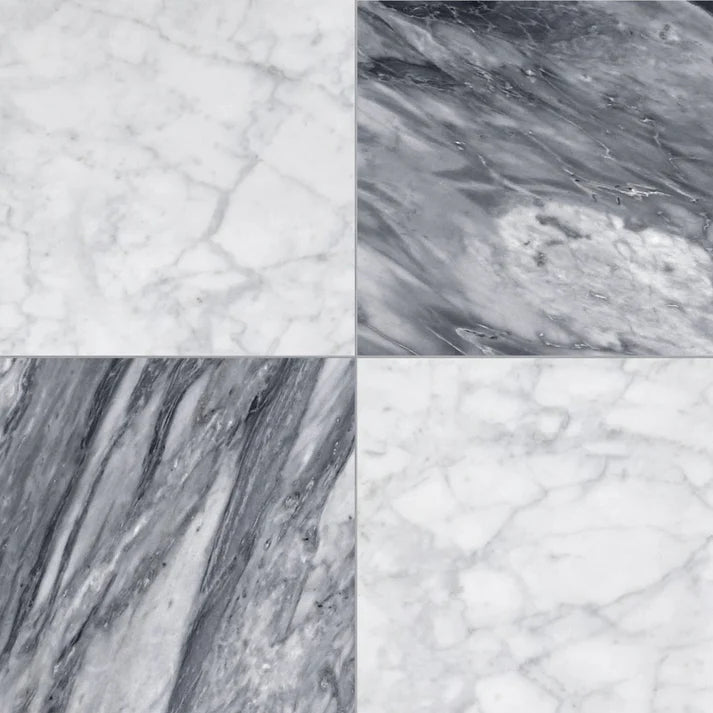 Checkerboard Carrara and Bardiglio Marble Field Tile 12''x12'' Zicana Boutique - Zicana Boutique - 1