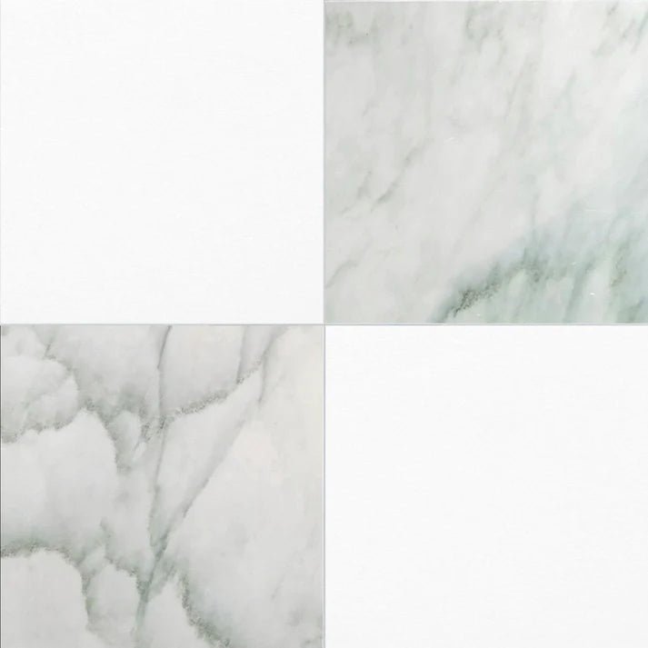 Checkerboard Statuary Jade and Thassos Marble Field Tile 12''x12'' Zicana Boutique - Zicana Boutique - 1