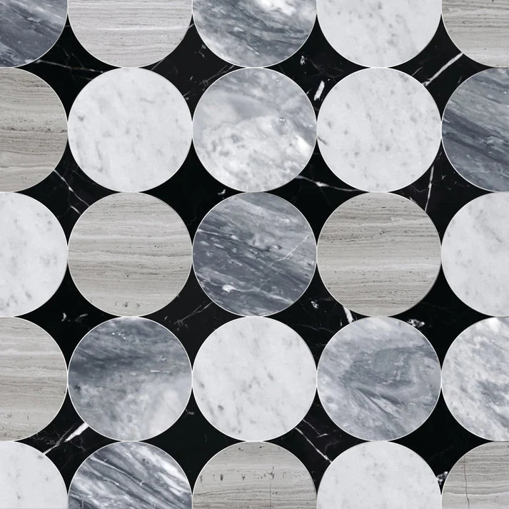 Cottone Fume Circle Marble Waterjet Mosaic Zicana Boutique - Zicana Boutique - 1