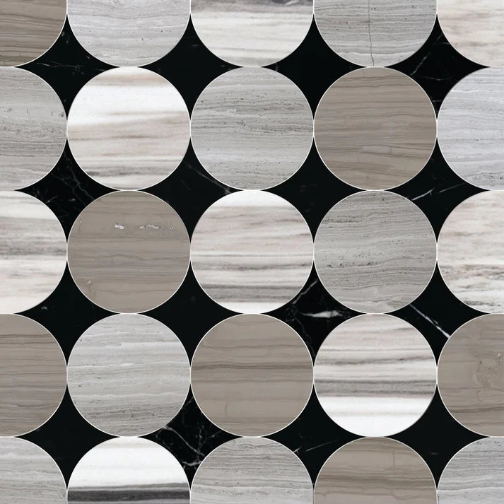 Cottone Maroon Circle Marble Waterjet Mosaic Zicana Boutique - Zicana Boutique - 1