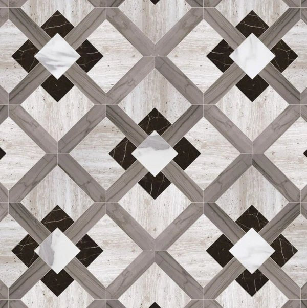 Curvona Vista Geometric Marble Waterjet Mosaic Zicana Boutique - Zicana Boutique - 1