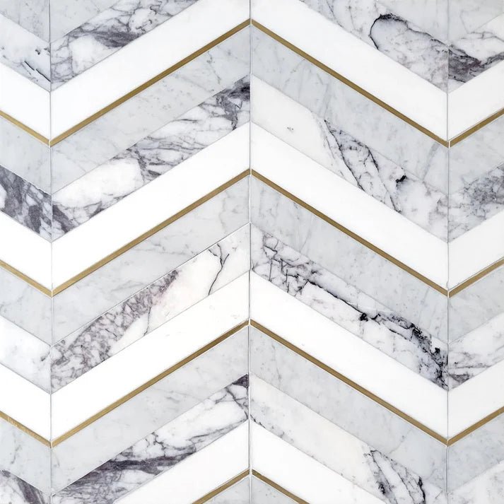 Decova Lux Lilac Chevron Marble & Metal Waterjet Tile Zicana Boutique - Zicana Boutique - 1