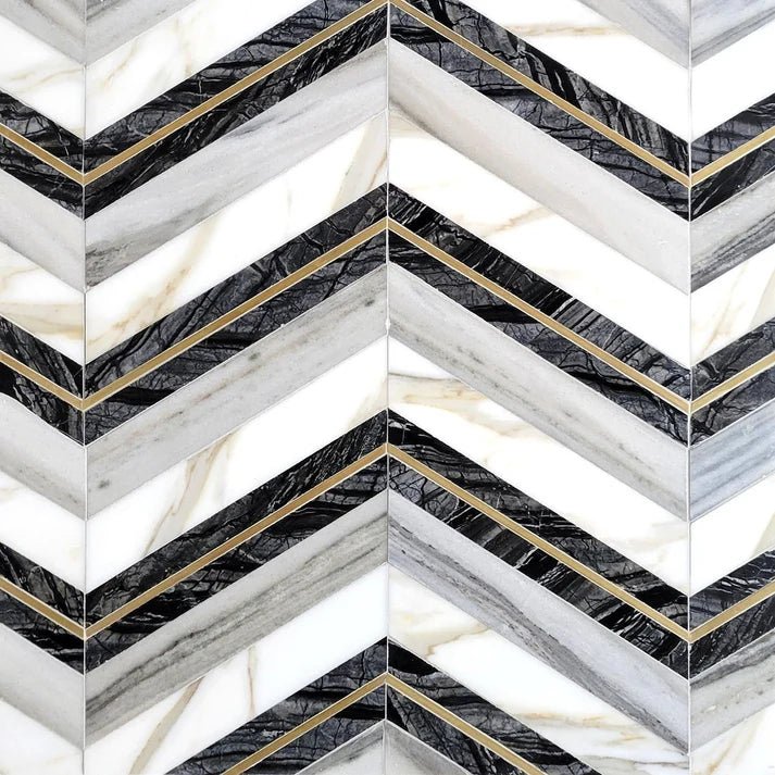 Decova Lux Noir Chevron Marble & Metal Waterjet Tile Zicana Boutique - Zicana Boutique - 1