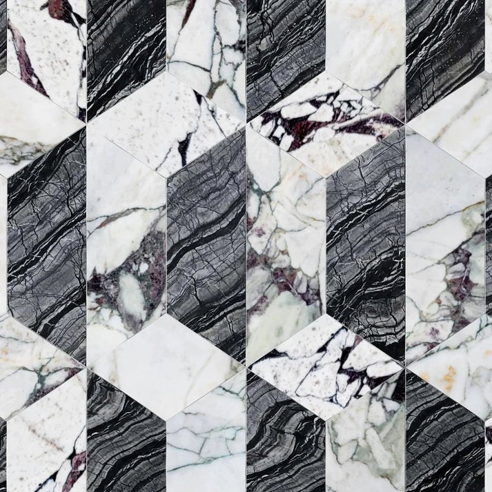 Delicato Breccia Trapezoid Marble Waterjet Tile Zicana Boutique - Zicana Boutique - 1
