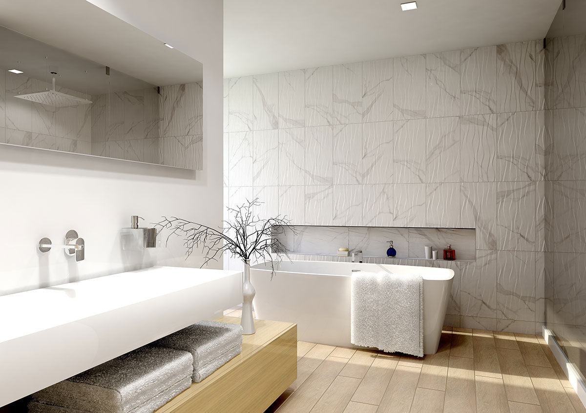 Dymo Statuary White Ceramic MSI Field Tiles 12" X 24" Wavy Pattern MSI - Zicana Boutique - 2