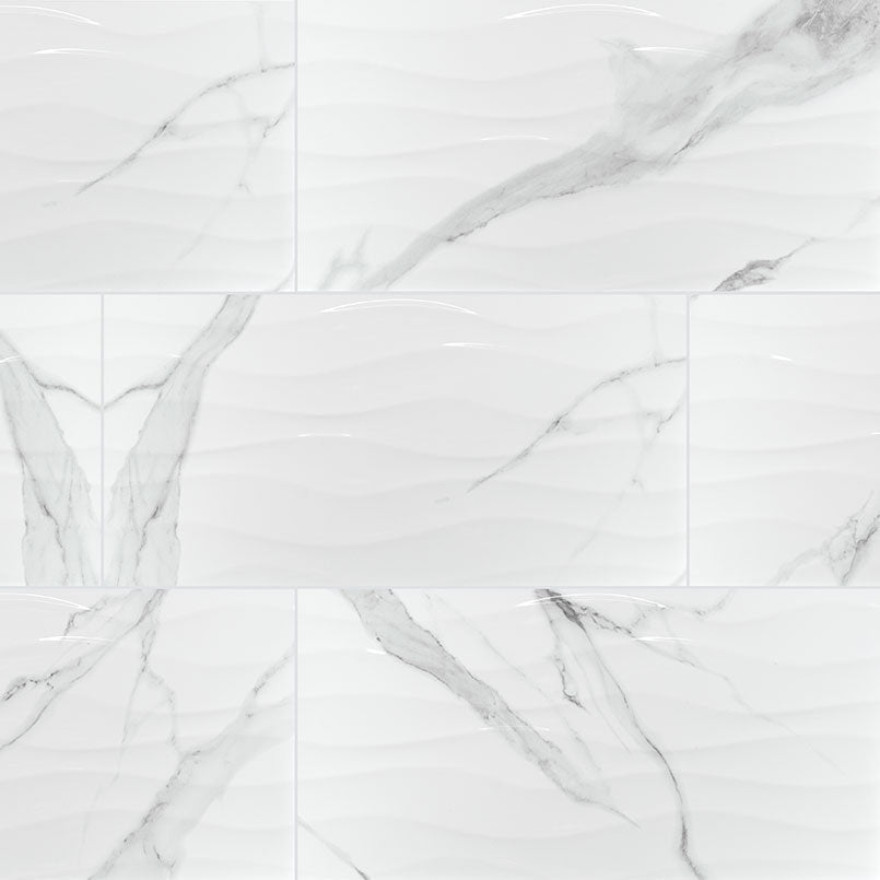 Dymo Statuary White Ceramic MSI Field Tiles 12" X 24" Wavy Pattern MSI - Zicana Boutique - 1