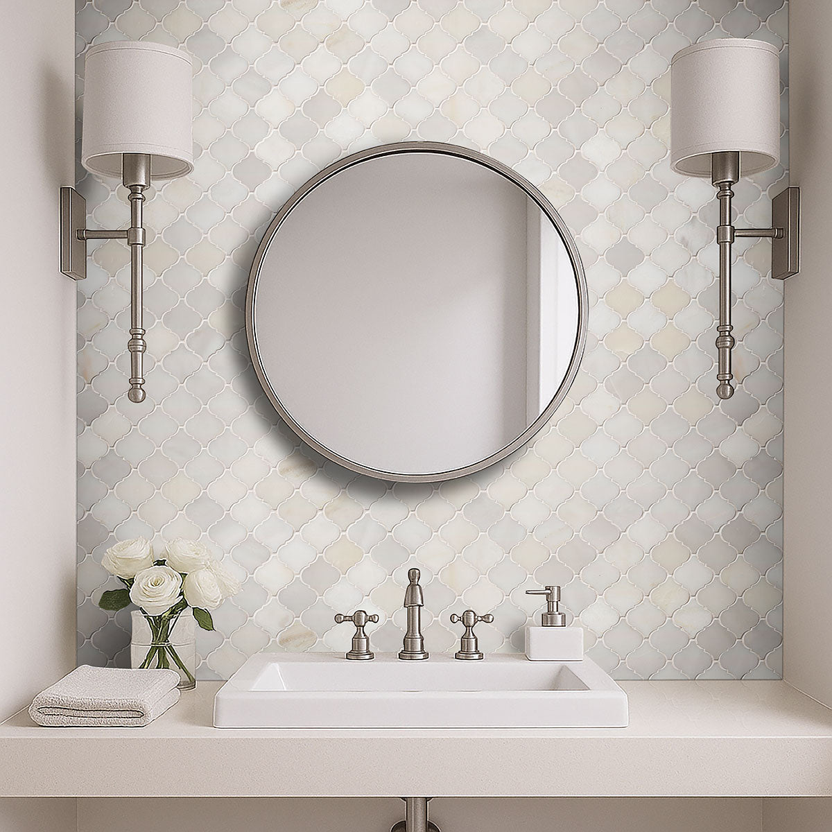 Greecian White Marble MSI Mosaic Tiles 12" X 12" Arabesque Pattern MSI - Zicana Boutique - 2