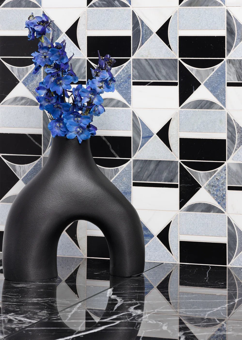 Hidden Circles Blue Marble Waterjet Mosaic Zicana Boutique - Zicana Boutique - 2