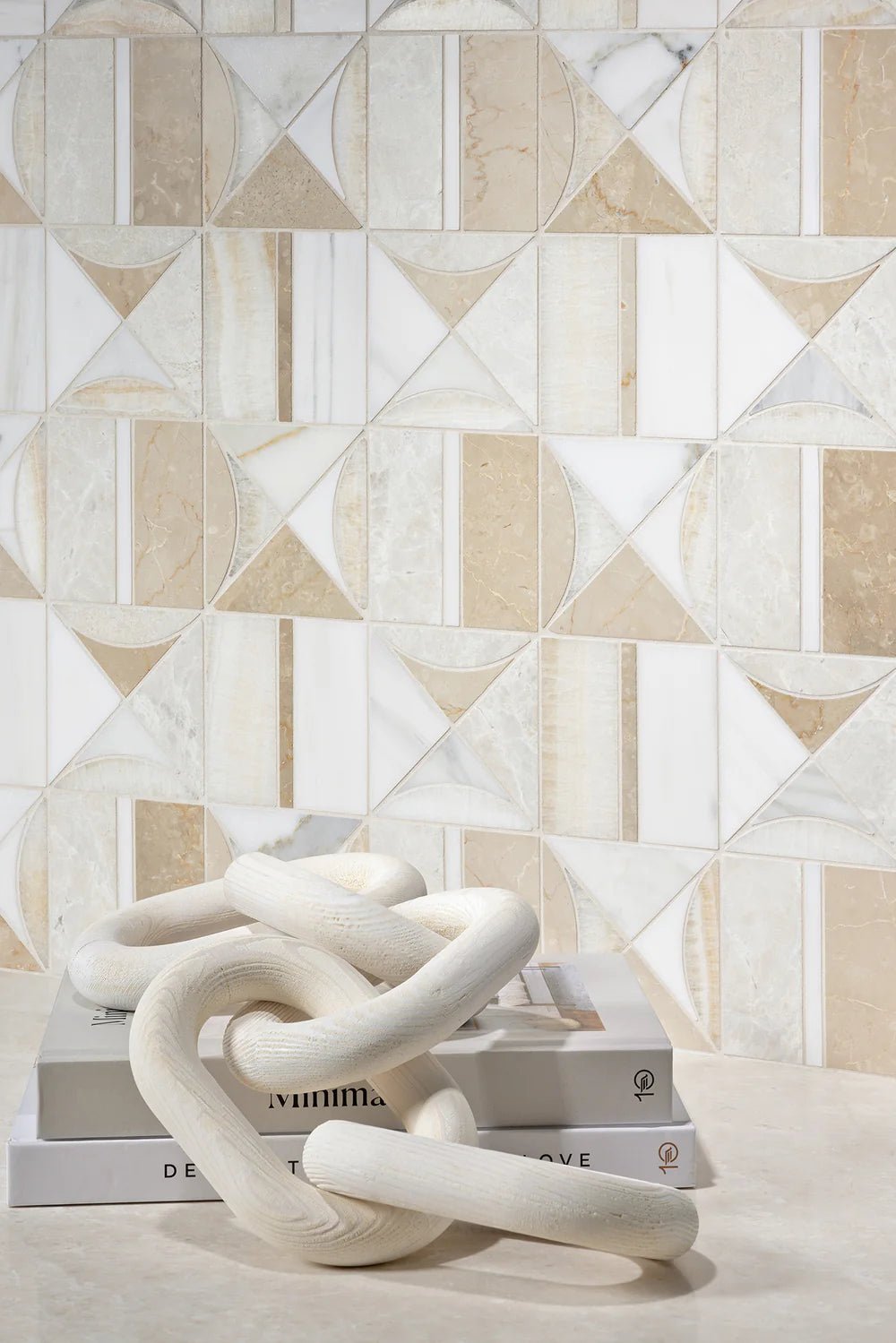 Hidden Circles Vanilla Marble Waterjet Mosaic Artistic Tile - Zicana Boutique - 3