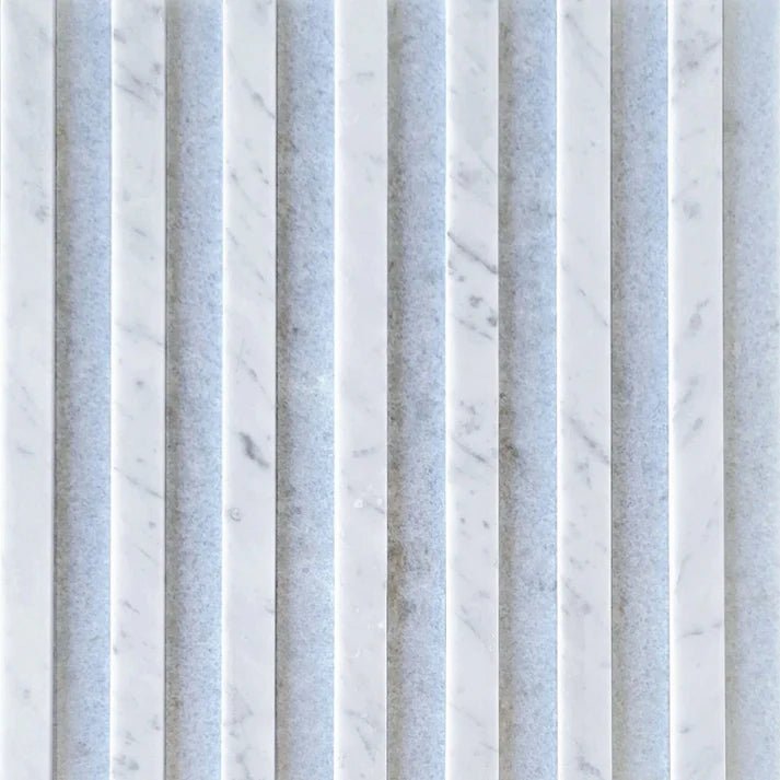 Linear Groove Blue Celest & Carrara Dimensional Marble Mosaic Zicana Boutique - Zicana Boutique - 1