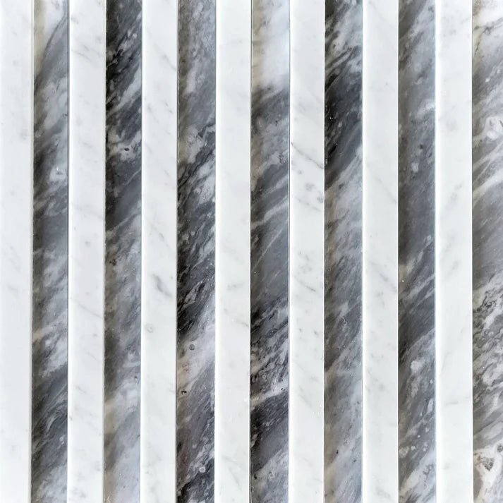 Linear Groove Carrara & Bardiglio Dimensional Marble Mosaic Zicana Boutique - Zicana Boutique - 1