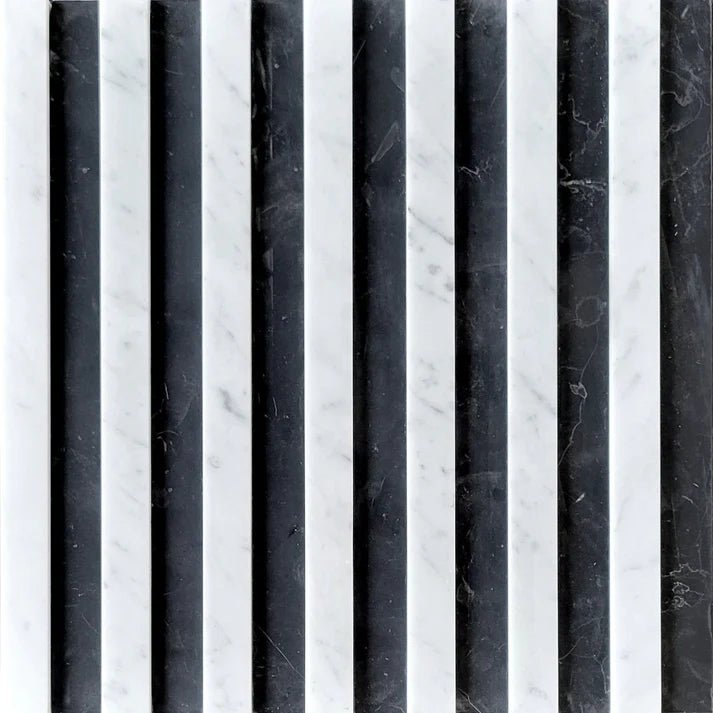 Linear Groove Carrara & Nero Marquina Dimensional Marble Mosaic Zicana Boutique - Zicana Boutique - 1