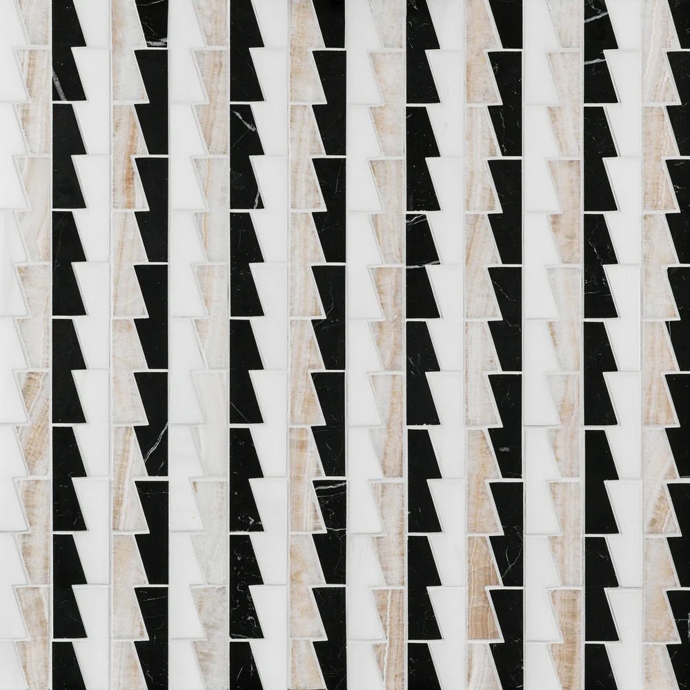 Michelle Gerson Zip Black Waterjet Mosaic Artistic Tile - Zicana Boutique - 1